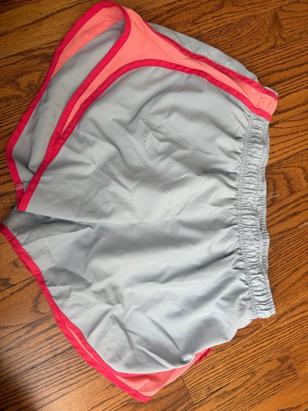 Nike Light Gray Athletic Shorts with Pink Trim